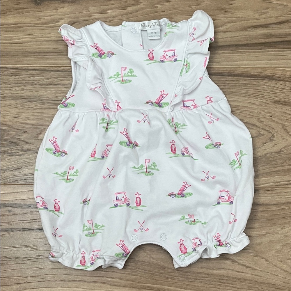 Kissy Kissy White Baby Romper with Pink and Green Golf Print